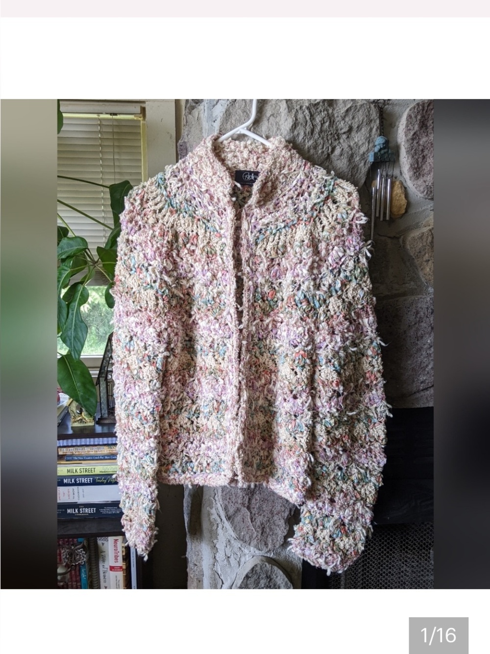 EXQUISITE! Estelle Gracer  Silk Bouclé Hand Knit Cardigan 3/4 Sleeves Sweater M
